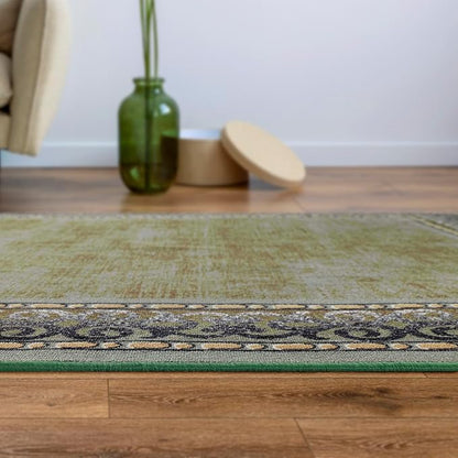 Antep Rugs Alfombras Bordered Modern 5x7 Non-Slip (Non-Skid) Low Pile Rubber Backing Indoor Area Rug (Green, 5' x 7')