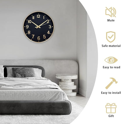 HZDHCLH Wall Clocks Battery Operated,Wall Clock Black Gold,8 inch Wall Clock Silent Non Ticking Modern 3D Numbers for Kitchen Bedroom Living Room Office Classroom Decor