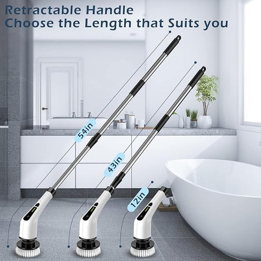 Electric Spin Scrubber, Cordless Cleaning Brush Scrubber for Home, 8 Replaceable Brush Heads-90Mins Work Time, 3 Adjustable Size, 2 Speeds for Bathroom Shower Bathtub Glass Car