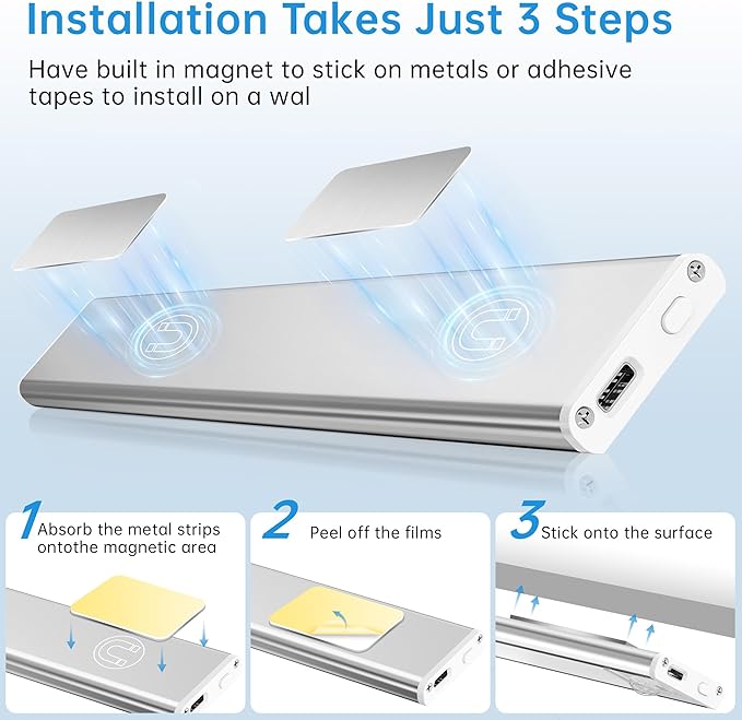 Under Cabinet Lighting,74 LED 2200mAh Rechargeable,Motion Sensor Light,3 Colors Dimmable,Magnetic Closet Lights,Indoor Night Lights for Kitchen Bedroom Stairs 5 Pack