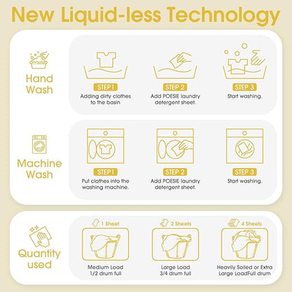 Poesie Laundry Detergent Sheet Lemon Scent 160 Count Non Plastic Travel Laundry Kit No waste Portable Washing Sheets Detergent for Machine Wash & Hand Wash