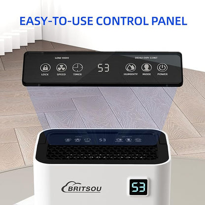Britsou 50 Pints Dehumidifier for Basement with Drain Hose - Quiet Smart Operation with 3 Modes, 24HR Timer - Ideal for Home Bedroom, Bathroom, Small to Large Rooms
