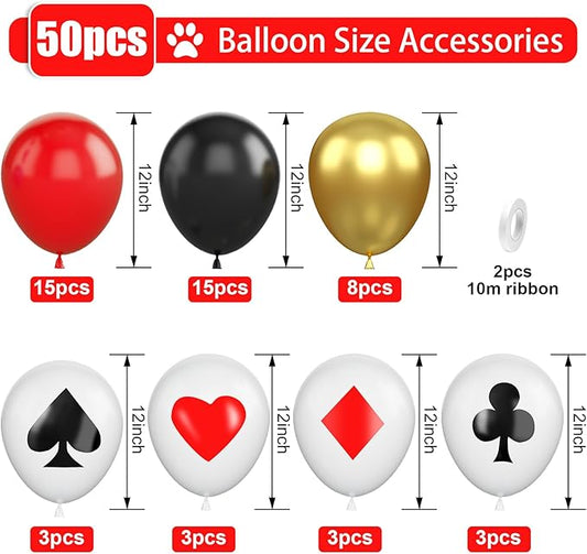 Poker Balloons, Casino Theme Party Balloons, 12 Inches 50 Pcs Red Black and White Balloons Poker Card Latex Balloon for Casino Night Poker Las Vegas Game Night Casino Party Decor
