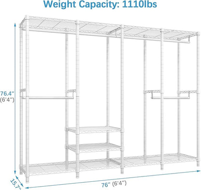 VIPEK V40 Wire Garment Rack Heavy Duty Clothes Racks for Hanging Clothes, Multi-Functional Bedroom Clothing Racks Freestanding Closet Wardrobe Rack, 76" L x 15.7" W x 76.4" H, Max Load 1110lbs, White