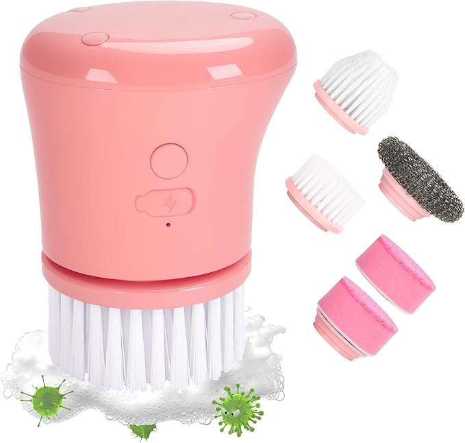 Electric Spin Scrubber, Mini Pink Cleaning Brush kit, for Wome, for Bathroom/Kitchen/Floor/Home/Grout/Tile/Shower, IP66 Waterproof Household Cleaning Supplies, Apartment Essentials
