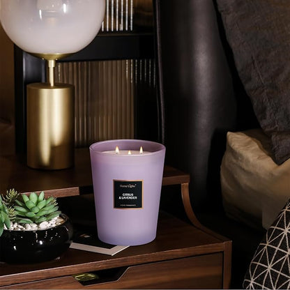 HomeLights Scented Candles - Large Jar Aromatherapy, Natural Soy Wax, 130 Hour Long Burning, Citrus & Lavender