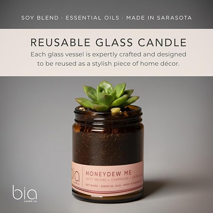 Bia Candle Co Soy Blend Candle, Honeydew & Watermelon with Tart Apple & Champagne – Clean Long Burn, Honeydew Me Scent, 7 oz