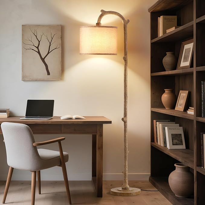 Floor Lamp for Bedroom - 69" Rustic Farmhouse Tall Lamp with 3 Color Temperatures- Country Resin Vintage Reading Light Standing Lamps for Living Room Office Classroom Home Decor, Bulbs, Brown