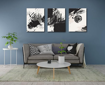 Black and White Abstract Canvas Wall Art Set,Modern Bathroom Wall Decor Nordic Calm/Zen Print Art Decorative for Living Room, Bedroom, Office Decor 12x16x3pcs
