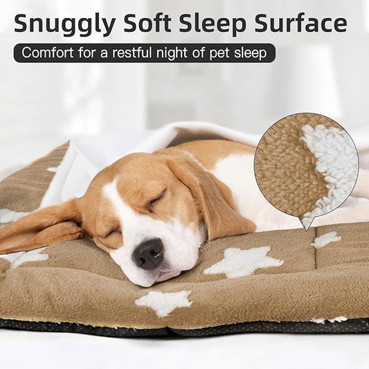 Mora Pets Dog Crate Pad Dog Kennel Bed Crate Mat for Large Dogs Washable Cute Star Pet Bed for Cage Ultra Soft Flat Pillow Cushion for Cozy Sleeping Anti-Slip Brown 42 x 27