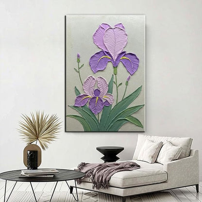 Purple Iris Flowers Textured Wall Art, Original Acrylic Painting, Floral Home Decor