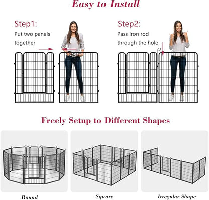 Dog Playpen 40 inch Dog Fence for Outdoor Indoor Use Heavy Duty Metal Dog Pen for Large Dogs, Rustproof Pet Playpen Portable Pet Fence Outdoor for Yard, RV Camping, Customizable, 24 Panels