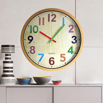 Wall Clock, 12 Inch Easy to Read Silent Non-Ticking Colorful Battery Operated Clock,for Bedroom,Living Room,Kitchen,Office,School Classroom (Yellow)