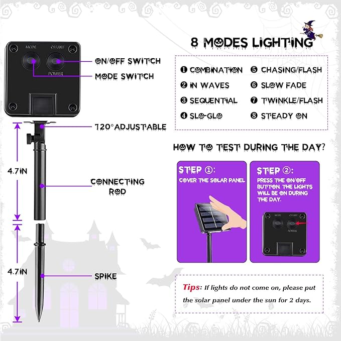 2 Pack 200 LED Solar Halloween Lights Outdoor Waterproof, Solar String Lights for Outside, Solar Tree Light with 8 Lighting Modes for Xmas Party Garden Yard Halloween Decorations (Orange and Purple)