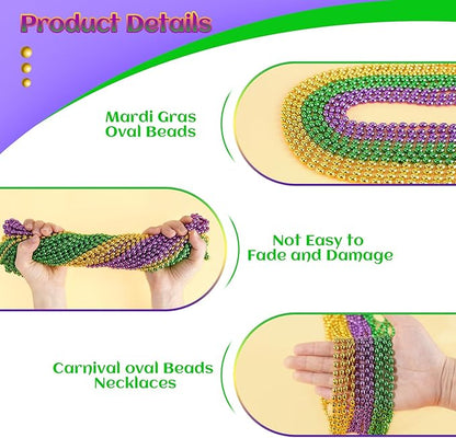 SHAOQINLIN 102 PCS Mardi Gras Beads, 30.5'' Metallic Gold Green Purple Mardi Gras Oval Beads Necklaces Mardi Gras Accessories Bulk Carnival Bead Necklace for Mardi Gras Parade Throws Party Favors