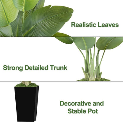 Lifelike Bird of Paradise Artificial Plant 6ft Faux Banana Leaf Tree with Black Tall Planter for Home Decor - Perfect Indoor Silk Floor Plant for Living Room, Office, and Bedroom Ambiance Enhancement