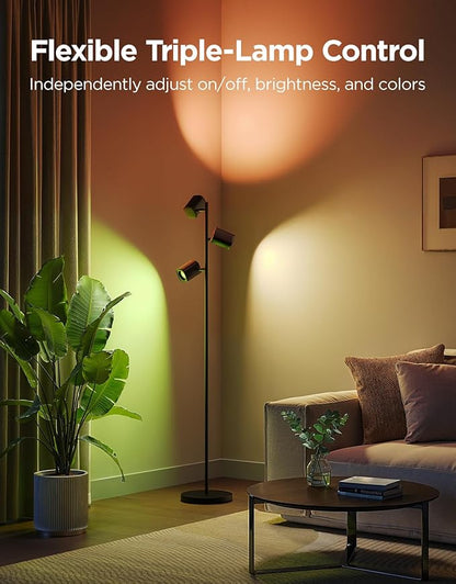 Govee Tree Floor Lamp Compatible with Matter, 3 Rotatable Lights with LuminBlend Technology, Standing Lamp with 64 Dynamic Scenes, Music Sync, Ideal Floor Lamp for Bedroom, Living Room, Reading Room