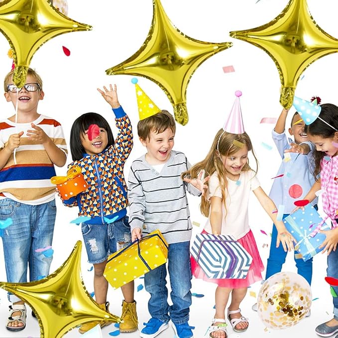 18inch Star Shape Foil Mylar Balloon,30 pcs Gold Four Angle Star Balloons for Birthday Party,Wedding,Valentine's Day, engagement party，Christmas,Baby Shower Backdrops Decorations ﻿