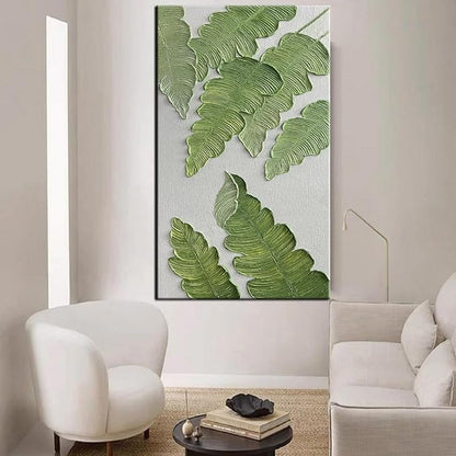 YaSheng Art- Modern minimalist 3D textured wall art Oil Paintings on Canvas Green plant paintings handmade Contemporary Abstract canvas wall art for bedroom Home Wall Deco Oil Painting 30x60inch