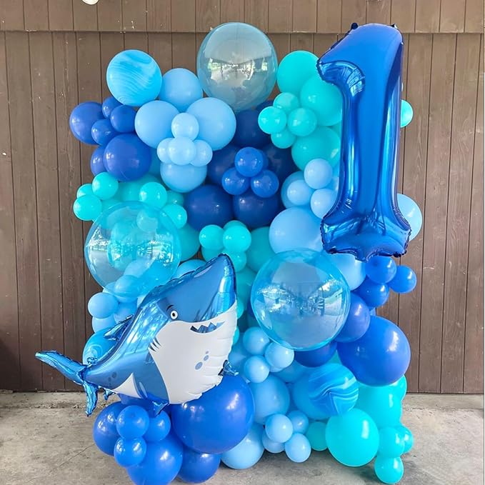 Teal Blue Clear Balloon, 60 Pcs 12 Inches Metallic Blue Cartoon Theme Balloon Garland Arch Kit for Kids Baby Shower Anniversary Engagement Birthday Wedding Graduation Party Decorations