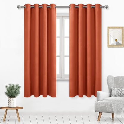 DWCN Blackout Curtains for Living Room, Room Drakening Drapes for Bedroom, Solid Thermal Privacy Protection Window Treatment - Burnt Ochre, W52 x L63 Inch, Set of 2