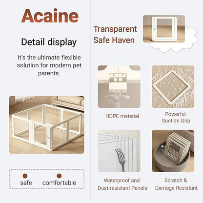 Transparent 8-Panel Dog Playpen, Acrylic Indoor/Outdoor Puppy Pen for Small & Medium Dogs, 30 Inch with Door, White (Fully Transparent 50 * 50 Single Room,30 inch)