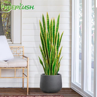 4ft Artificial Snake Plant – 46in Faux Sansevieria Plants, Fake Floor Plant for Indoor Outdoor, Front Porch Patio Home Office Decor, Mother-in-Law’s Tongue, Yellow 1Pcs