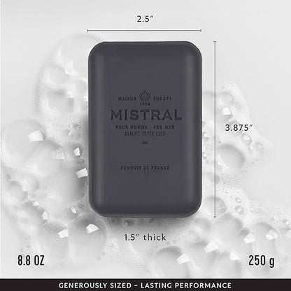Mistral Black Amber Luxury Bar Soap for Men | Men’s Natural Soap Bar | Paraben, Phthalats Free | Moisturizing & Triple-Milled Natural Soap for Men - Made in France | Large, 8.8 oz