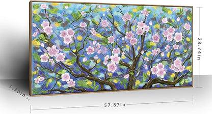 ARTZON Oversized Framed Wall Art for Living Room Large Pink Cherry Blossom Landscape Artwork Abstract Flower Tree of Life Floral Canvas Print Rustic Nature Horizontal Picture Bedroom Office 58"x29"
