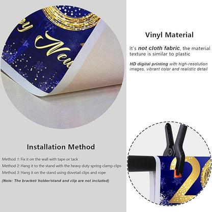 YongFoto 2026 Happy New Year Backdrop 7x5ft Fireworks Snowflakes Photography Background Christmas Night Festival Carnival Celebration Party Banquet Decor Banner Photoshoot Wallpaper Photo Booth