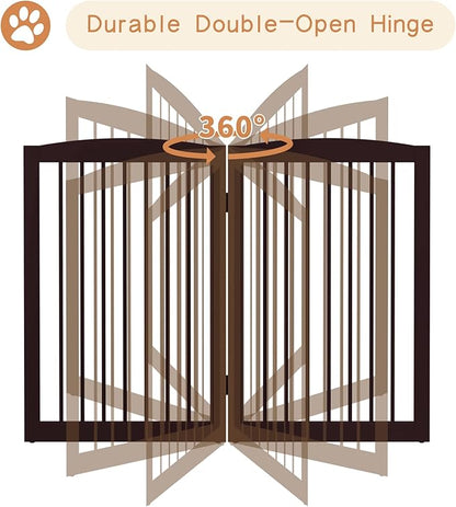 Freestanding Pet Gate for Dogs, Foldable Wooden Dog Gate for House Indoor, Tall Pet Fence for Stair, Doorway,Hall, Support Feet Included, 3 Panels 32",Brown