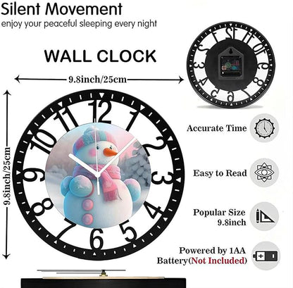Wall Clock 10 Inch Silent Non-Ticking Modern Clocks Battery Operated - Analog Small Classic for Office, Home, Living Room,Bathroom, Kitchen, Bedroom, School,Snowman Clock