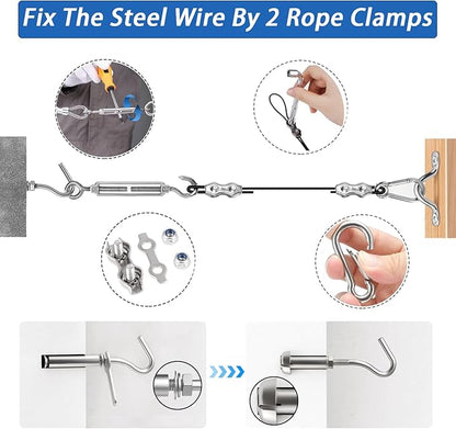 String Light Hanging Kit with 400FT Vinyl Coated 304 Stainless Steel Wire Rope, Globe String Light Suspension Kit, Outdoor Light Guide Wire Kit Included Turnbuckles, Enough Accessories, Use Manual