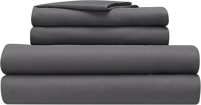 Serta Simply Clean Super Soft Hypoallergenic Stain Resistant Deep Pocket 4 Pieces Solid Bed Sheet Set, King, Grey