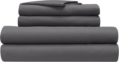 Serta Simply Clean Super Soft Hypoallergenic Stain Resistant Deep Pocket 4 Pieces Solid Bed Sheet Set, Full, Grey