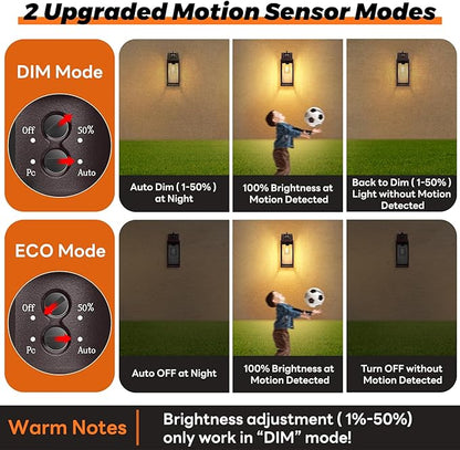 13.6" Motion Sensor Outdoor Wall Sconce Lantern, Exterior Waterproof Wall Lights Fixtures with Water-Rippled Glass, Brown Outside Mount Lighting for House, Porch, Garage, Patio, Bulbs Not Included