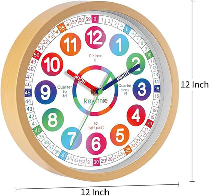 Wall Clock for Kids Learning - Teaching Time Wall Clocks Battery Operated Silent Non Ticking - Analog Colorful Clock Decorative for Kids Room Classroom School(12 Inch)