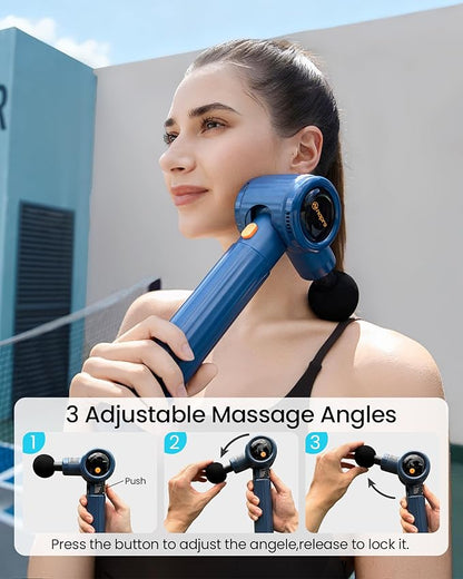 NAPRE Massage Gun with Extension Handle and 3 Adjustable Angles,Deep Tissue Back Massage for Neck/Shoulders/Waist/Legs/Body Pain Relief,Handheld Percussion Muscle Massager with Portable Case,Blue