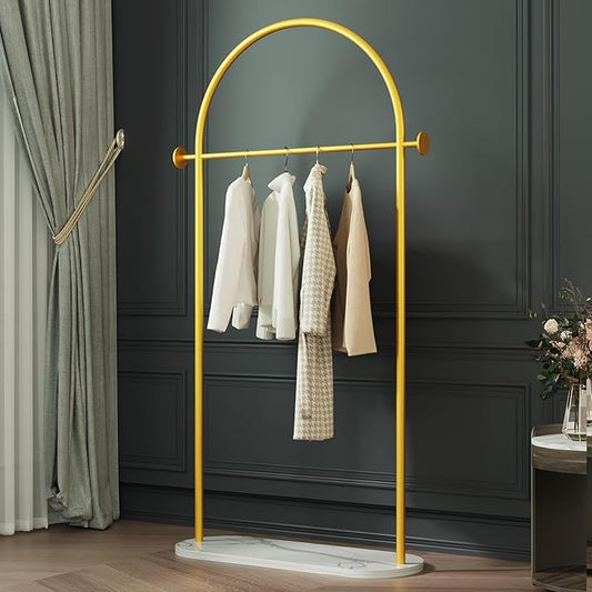 Gold Modern Clothing Rack with Marble Base - Heavy Duty Freestanding Garment Rack for Hanging Clothes, Storage in Bedroom, Living Room, Entryway, Boutiques (gold)
