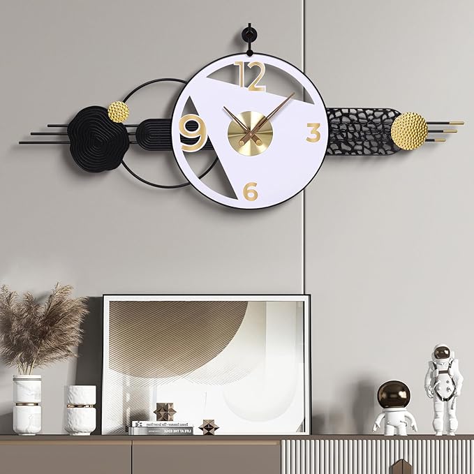 51x21 Inches Large Modern Silent Wall Clock Battery Operated, Non-Ticking Quartz Decorative Analog Clocks for Living Room, Bedroom, Hallway - Abstract Art Home & Office Decor, Easy to Read