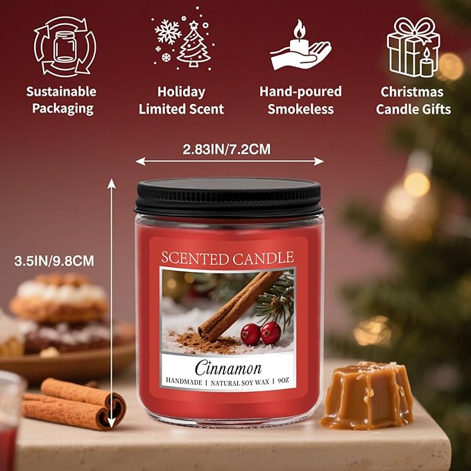 Homsolver Cozy Cinnamon Candle Scented Strong, Christmas Candles Cinnamon Stick Apple Scented with 50+ Hours of Burn Time, Fall & Winter Christmas Candles Gifts & Hoilday Home Décor