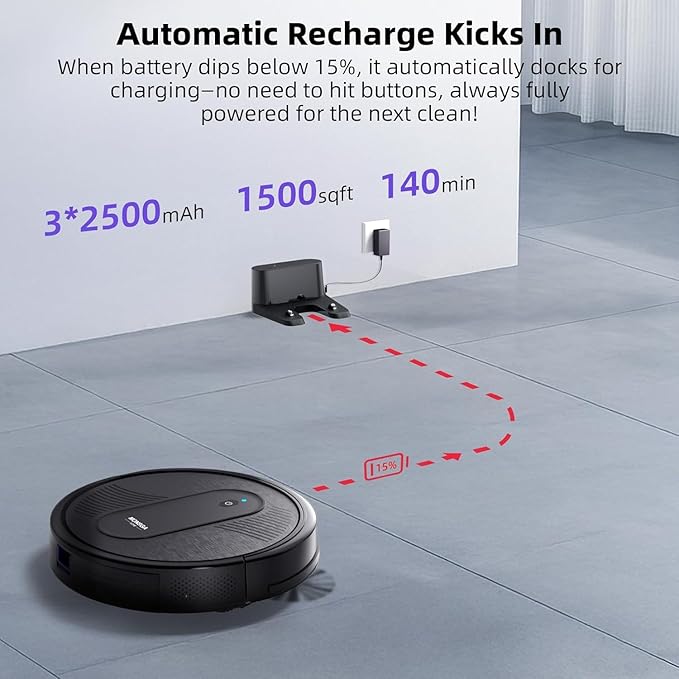 MONSGA Robot Vacuum Cleaner, 4000Pa Powerful Suction Robotic Vacuum, 3.2" Super-Slim, 140Min Runtime, Vacuum Robot for Hard Floor/Low Pile Carpet/Pet Hair, Remote/App/Voice Control, Schedule Clean