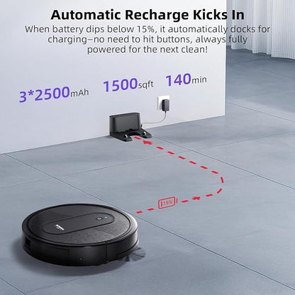 MONSGA Robot Vacuum Cleaner, 4000Pa Powerful Suction Robotic Vacuum, 3.2" Super-Slim, 140Min Runtime, Vacuum Robot for Hard Floor/Low Pile Carpet/Pet Hair, Remote/App/Voice Control, Schedule Clean