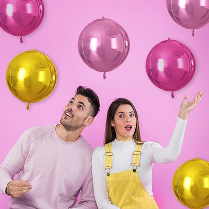 Pink Gold Round Foil Balloons 9 pcs,Metallic Giant 4D Round Balloons 22 Inch for Birthday Girl's Baby Shower Bridal Shower Wedding Valentine Party Decorations