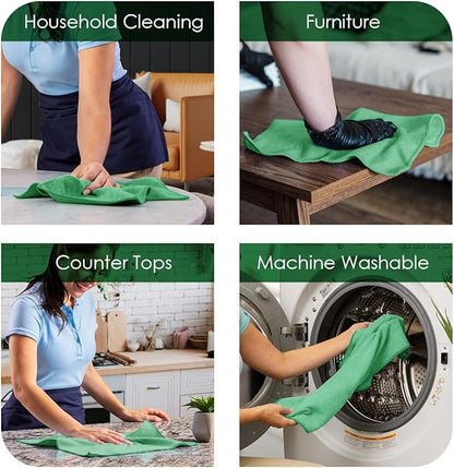 Avalon Towels Microfiber Cleaning Cloths (Value Pack of 36) - Size 16 x 16 Inches, Highly Absorbent Cleaning Rags, Lint Free, Reusable and Washable, Microfiber Towels for Cars (Green)