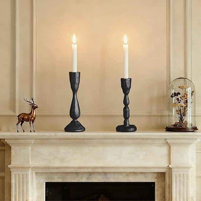 Black Taper Candle Holders Set of 2 Vintage Iron Black Candlestick Holder for Centerpiece Farmhouse Decorative Candlesticks for Wedding Christmas Mantel Dining Table Home Decor
