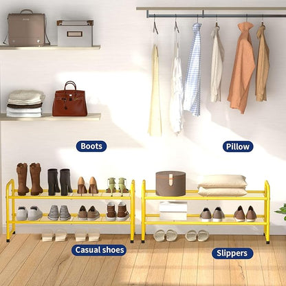 SUFAUY 2-Tier 33" Wide Shoe Rack, Closet Metal Shoe Rack Organizer Heavy Duty, Stackable, Gold