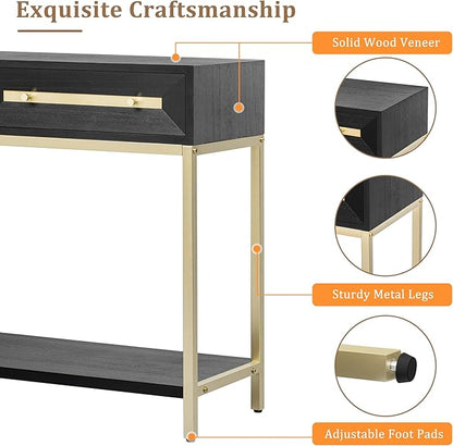 Zateety 52'' Modern Entryway Table, Painted Console Table with 2 Drawers and Bottom Shelf, Hallway Table with Striking Geometric Design for Entryway and Living Room