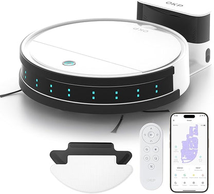 OKP Robot Vacuum Cleaner K5B, Super Thin, Powerful Suction, Cleaning Schedules, Self-Charging, Robotic Vacuums with Wi-Fi/App/Alexa Control, Ideal for Pet Hair Carpets Hard Floors