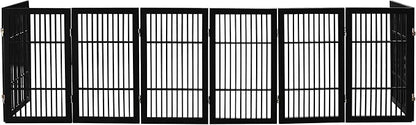 Pet Dog Gate Strong and Durable Freestanding Folding Acacia Hardwood Portable Wooden Fence Indoors or Outdoors by Urnporium (Black Pet Gate, 8 Panel 30" Tall)